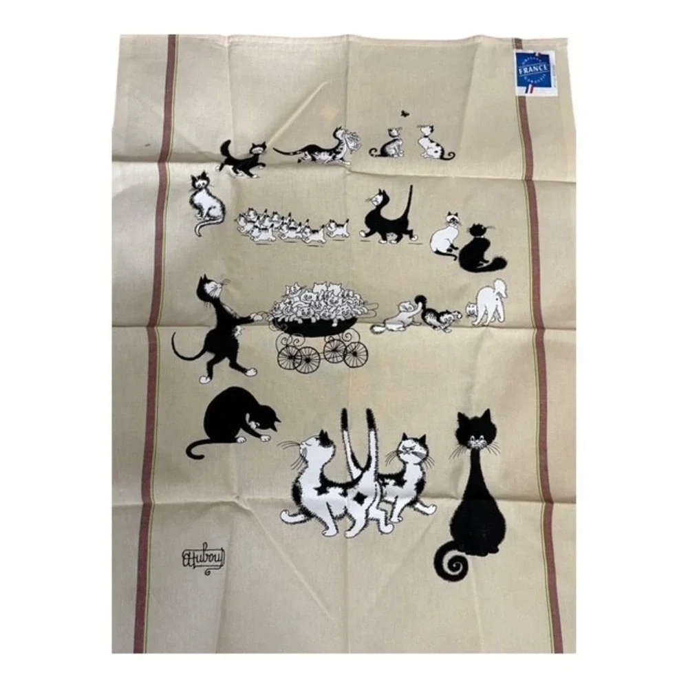 Vintage Hubou French Cats Theme Kitchen Tea Towel Decorative Accessory France